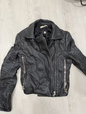 J Brand Black Leather Moto Jacket with Silver Hardware